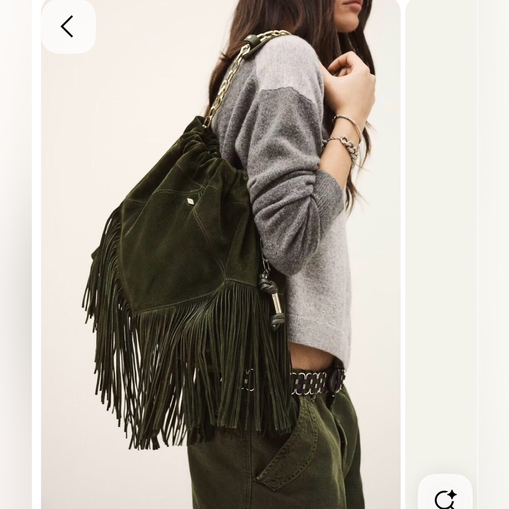 Lauren Ralph Lauren Beige Suede Fringe Shoulder Bag - Picture 6 of 10